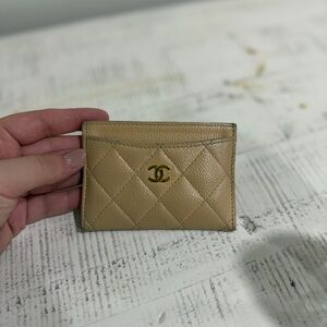 CHANEL Quilted Card Holder in Beige